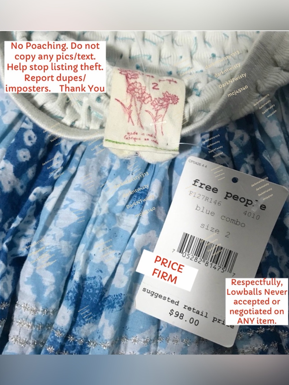 BNWT XS Free People Blue/white/silver Mini Skirt 2 PRICE FIRM NO DISCOUNTS - Picture 2 of 12